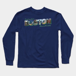 Greetings from Boston in Massachusetts Vintage style retro souvenir Long Sleeve T-Shirt